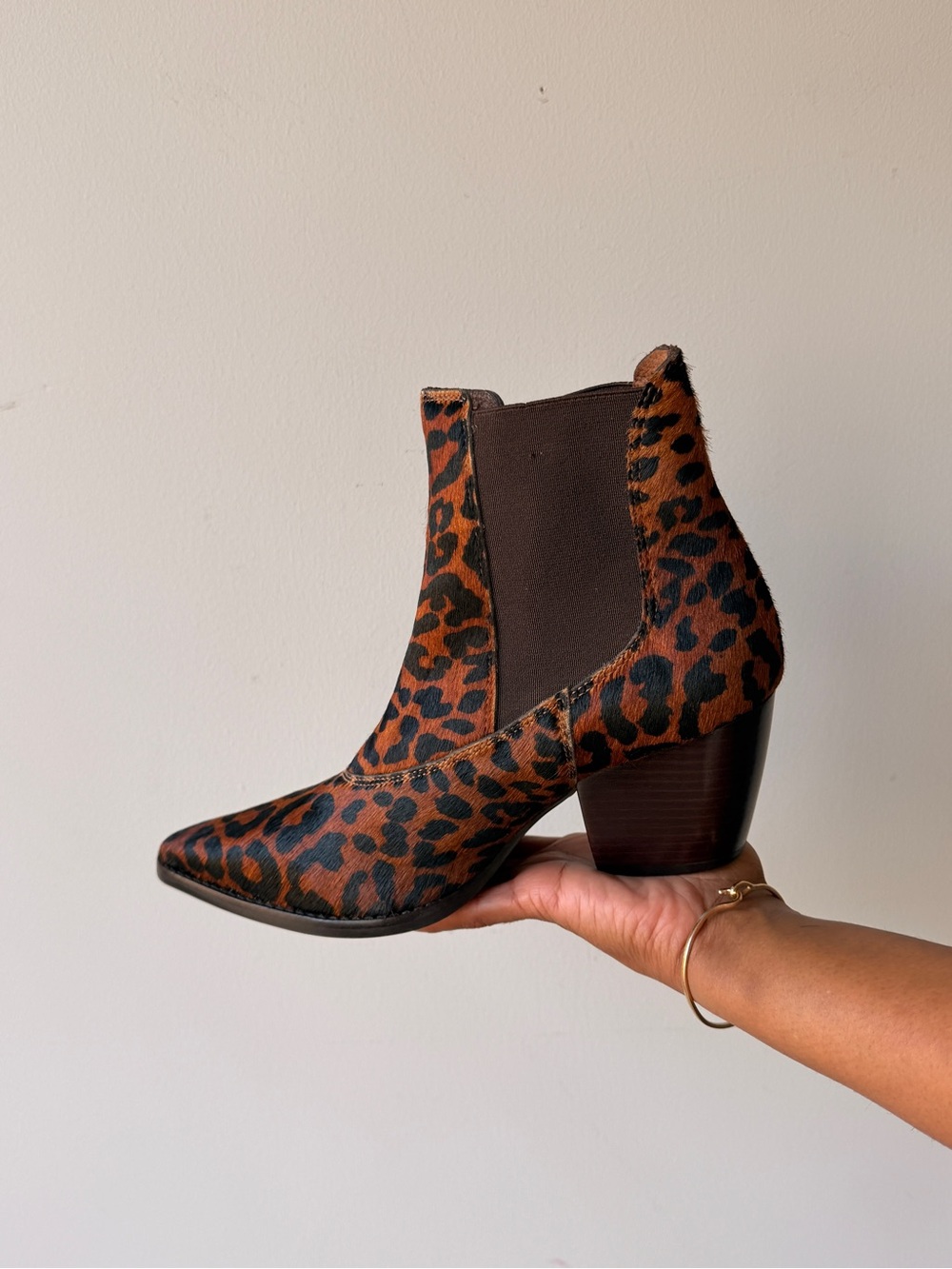 Matisse Leopard Calf Hair Print Pointed Chelsea Bootie - Brown & Black